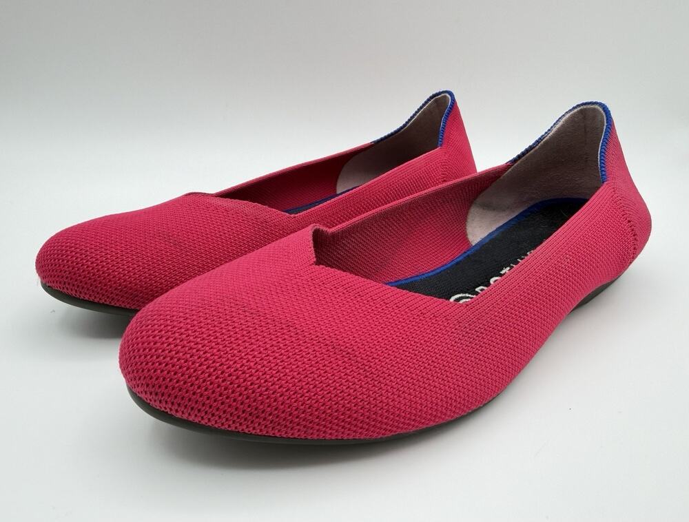 Rothy's The Flat Ballerina Hot Pink Knit Slip On Round Toe Shoes Women’s 9.5